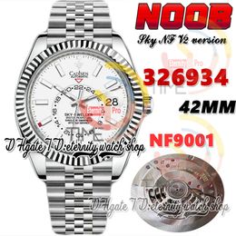 N V2 42mm Sky nf326934 A9001 Complication Calendar Automatic Mens Watch Fluted Bezel White Dial Stick Markers 904L Steel Bracelet Super Edition eternity Watches