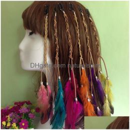 Hair Clips Barrettes Handmade Bohemia Feather Fashion Colorf Pigtail With Metal Chain Card Bb Clip 8 Colours Wholesale Drop Delivery Je Dhdej