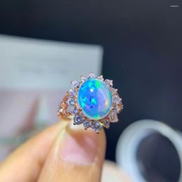 Cluster Rings Luxury Silver Opal Ring 9mm 11mm Natural For Party 925 White Jewellery