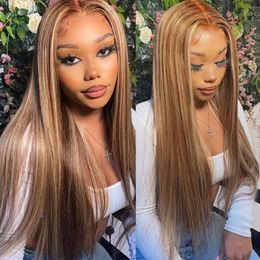 Synthetic Wigs Wear Go Glueless Breathable Air Wig 4 27 Highlight Straight Human Hair Wigs HD Transparent Pre Cut 5x5 Lace Closure Wig 230901