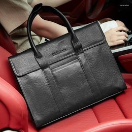 Briefcases Real Cowhide Men's Briefcase Luxury Large Capacity Fashion Business Portable One Shoulder Diagonal Cross Bag Computer File