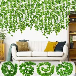 Decorative Flowers Green Vine Artificial Plants Home Decor Hanging Fake Garland Leaves DIY For Wedding Party Room Garden Decoration Outdoor