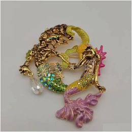 Pins Brooches European And American Fashion Trend Three Nsional Glaze Double Mermaid Brooch 230718 Drop Delivery Jewellery Dhubv