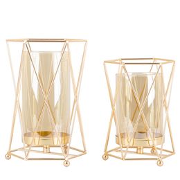 gold geometric candle holders decorative tealight glass birthday candle holder pillar candle stand for wedding decorations