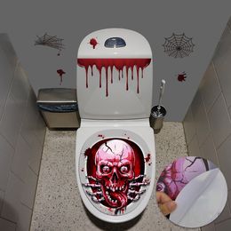 Decorative Objects Figurines Halloween Skull Horror Toilet Seat Grabber Sticker Cover Spider Clown Blood Handprint Scary Party Decoration Topper 230901