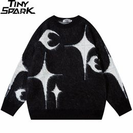 Men's Sweaters Men Streetwear Sweater Star Moon Graphic Knitted Sweater Hip Hop Pullover Cotton Harajuku Sweater Soft Y2K Black Grey 230901