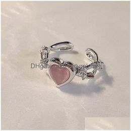 Rings Fashion Heart Ring Cat Eye Crystal Pink Adjustable Women Design Y2K Premium Party Jewellery Gift 230718 Drop Delivery Dhgr0