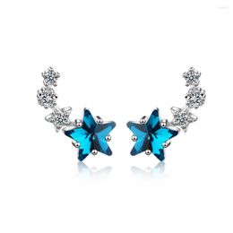 Stud Earrings Cute Small Blue Crystal Stackable Star Silver Colour For Women Mosaic CZ Zircon Girls Kids Gifts