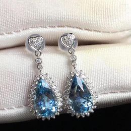 Stud Earrings T1214 Fine Jewellery Pure 18K White Gold Natural Aquamarine Gemstone 2.59ct Diamonds Female's For Women