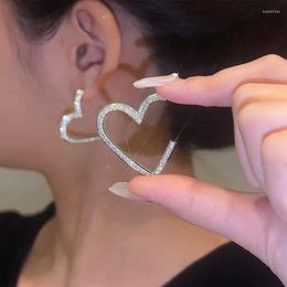 Stud Earrings Chic Heart Hoop For Women Inlaid Bling Fashion Crystal Open Love Party Daily Wear Jewellery Accessories