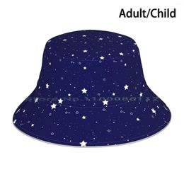 Berets Stars And Circles Pattern Bucket Hat Sun Cap Fashion Seamless Space Background Galaxy Blue Abstract Universe Patterns
