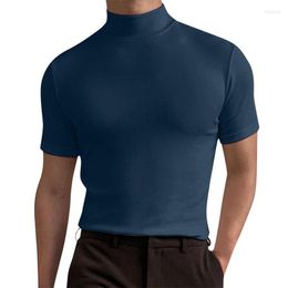 Men's T Shirts Fashion Solid Colour Turtleneck T-Shirt For Male Spring Summer Casual Short Sleeve Basic Bottoming Shirt Men Slim Tops