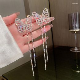 Dangle Earrings Long Tassel Butterfly For Women Shiny Zircon Big Bowknot Luxury 2023 Jewellery Temperament Party Girl Accessories Gifts