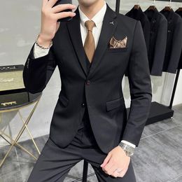 Men's Suits High-end Boutique (suit Vest Trousers) Stylish And Handsome Korean Slim Suit Three-piece Solid Color Fashion Wedding