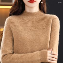 Women's Sweaters Half Turtleneck Wool Sweater First Line Ready-to-wear Pure Padded Openwork Half-turtleneck