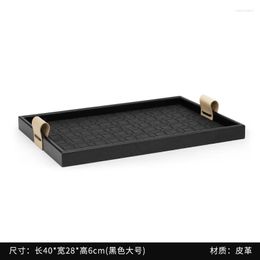 Plates Light Luxury Black-gray Leather Aroma Tray High-grade Sensory Objects Receive Living Room Coffee Table Decorations