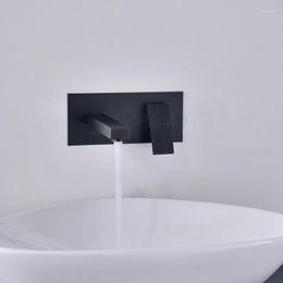 Bathroom Sink Faucets Black Invisible Simple Style Brass Wall Mounted Basin Faucet Single Handle Mixer Tap & Cold Water Bathtub Spout