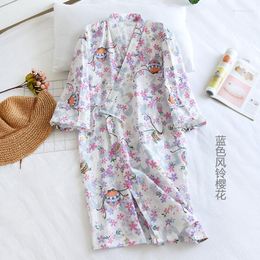 Women's Sleepwear Japanese Kimono Robe Ladies Spring And Summer Cotton Gauze Thin Cartoon Bathrobes Steaming Pyjamas Home Service