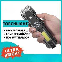 Torches Mini Torchlight Ultra Bright Torch Light Rechargeable with Side Light Flashlight for Household Outdoor Camping Hiking Emergency HKD230902