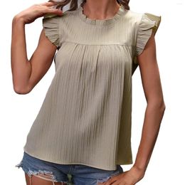 Women's T Shirts Top Flying Sleeve Shirt Peplum Vertical Stripe Jacquard Blouse Womens Short Cotton Tops