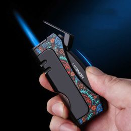 New Metal Direct Charge Windproof Lighter Creative Blue Flame Butane No Gas Belt Foldable Cigar Knife Smoking Accessories Gadget FUD8