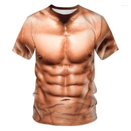 Camisetas masculinas 3D Muscle Impresso Camisa de Manga Curta Novidade Simulação Corpo Muscular Durão T-Shirt Tops Tonificados