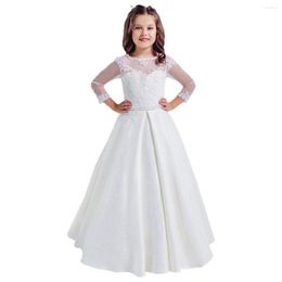 Girl Dresses White Fluffy Tulle Beaded Lace Long-sleeved Flower Dress Wedding Elegant Little Child's First Eucharist Party