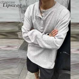 Men's Hoodies Sweatshirts Casual Long Sleeve O Neck Button-up Pullover Sweatshirt Men Vintage Solid Colour Loose Hoodie Top For Mens Streetwear Sweatshirts LST230902