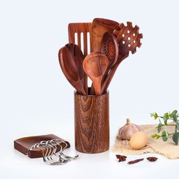 Wooden Kitchen Utensils Wooden Spoons for Cooking, Long Wooden Spoon and Spatula Everyday Kitchen Essential Sturdy Cooking Utensils Set