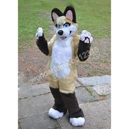 halloween New Business Customised Long Fur Husky Dog Mascot Costumes Cartoon Halloween Mascot For Adults