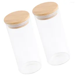 Storage Bottles 2 Pcs Plastic Candy Containers Sealed Jar Glass Pot Snack Food Canisters Wooden Cover