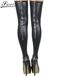 Sexy Socks Super Deal Black Leather Stockings Erotic Back Zipper Women Thigh High Lady Trendy Leg Wear with Stay Up Silicone 230901