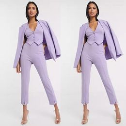 Women's Two Piece Pants Purple Women Set 3 Pieces Blazer Jacket Waistcoat Trousers Office Lady Wear Pantsuits Custom Made