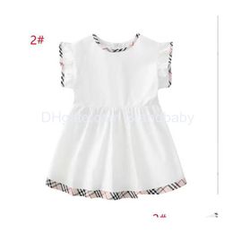 Girl'S Dresses Baby Dress Cotton Kids Zipper Short Sleeve Cute Girl Plaid Skirt Children Clothes Girls Princess Clothing Drop Delive Dhjtl