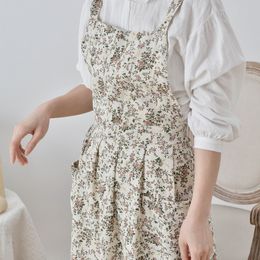 Aprons Japanese cotton print apron adjustable elongated kitchen and linen 230901