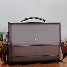 Briefcases Vintage PU Leather Men Briefcase Bag Executive Handbag For Documents Male Business Shoulder Messenger Laptop Man 230901