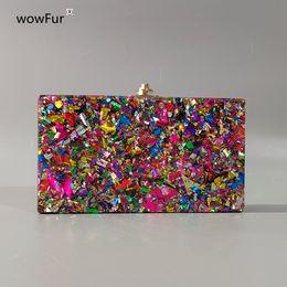 Evening Bags Big Colorful Glitter Acrylic Box Bag Wallet Ladies Luxury Women's Handbag Clutches Shoulder Shell Flap Wedding Purse 230901