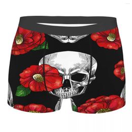 Underpants Mens Boxer Sexy Underwear Skull And Red Roses Male Panties Pouch Short Pants
