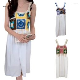 Casual Dresses X7YA Embroidery Summer Dress Women Square Neck Spaghetti Strap High Waist