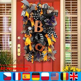 Decorative Objects Figurines Halloween BOO Letter Pumpkin Door Wreath Haunted House Decoration Garland Hanging Home Party Supplies 230901