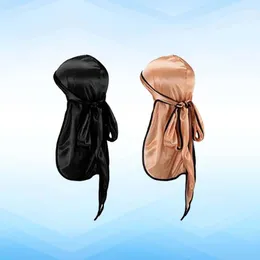 Berets 2 Pcs Turban Hair Scarf Hats Soft Satin Headwear Kerchief Long Tail Women Headscarf