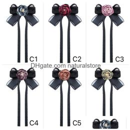 Pins Brooches Fashion Designer Camellia Flower Fabric Boutonniere Black Bow Tie British Style Shirt Collar Pin Women Jewellery Drop Deli Dhvm8