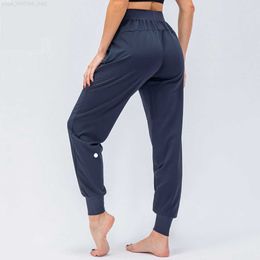 Lu Women Yoga Ninth Pants Running Fitness Joggers With Zipper Pocket High Waist Elastic Casual Jogging Pants 4 Colors D12368 gym wear gym wear