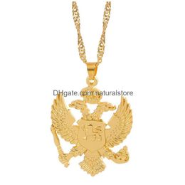 Pendant Necklaces Soitis Albania Flag Eagle Pendants Russian Emblem Necklace Coat Of Arms Double Headed Stainless Steel Chain Drop Del Dh6Eh