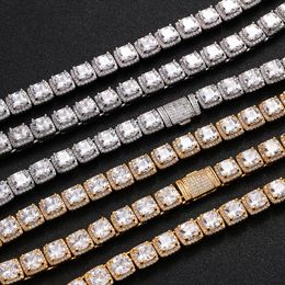 Hip Hop Iced Out 10MM Square Zircon Tennis Chain Gold Silver Plated Mens Bling Jewelry Gift