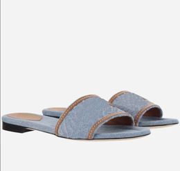 Summer Brand slipper flats Sandals Denim Logos Slide Sandals Flat Resort Sandal Mules Slip On Flip Flops Lady Casual Walking EU35-43