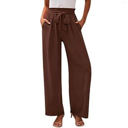 Women's Pants High Waisted Tied Belt Palazzo Y2k Woman Streetwear Baggy Beach With Pockets Student Oversize Sweatpants