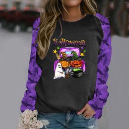 Women's Hoodies Ladies Hoodless Sweatshirt Floral Print Fleece Round Neck Long Sleeved Casual Hoodie For Hallowmas