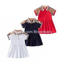 Girls Dresses Baby Princess Summer Cotton Kids Short Sleeve Dress Cute Girl Plaid Skirt Children Clothes Drop Delivery Maternity Cloth Dhept