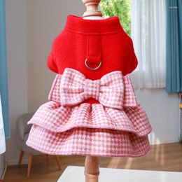 Dog Apparel Bowknot Princess Dress Plaid Christmas Skirt For Small Medium Dogs Elegant Pleats Dresses Bichon Teddy Pet Clothing Jurk